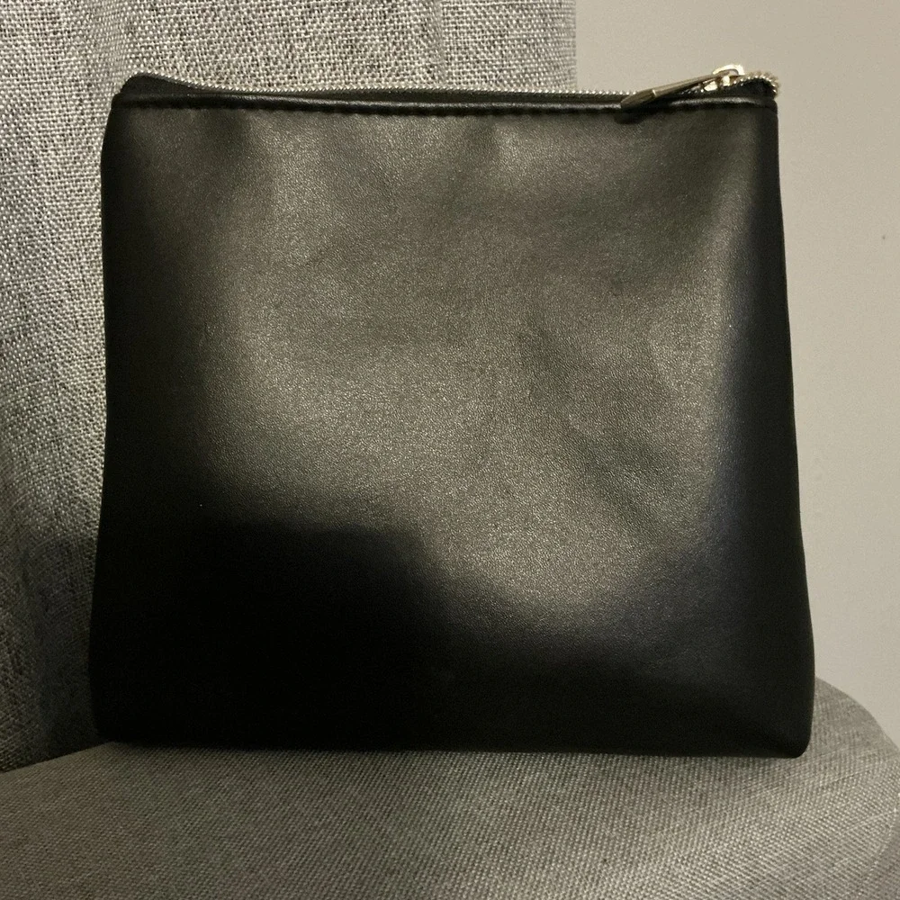Juicy‎ Couture Black Faux Leather Logo Pouch Cosmetic Bag Gold Hardware Makeup